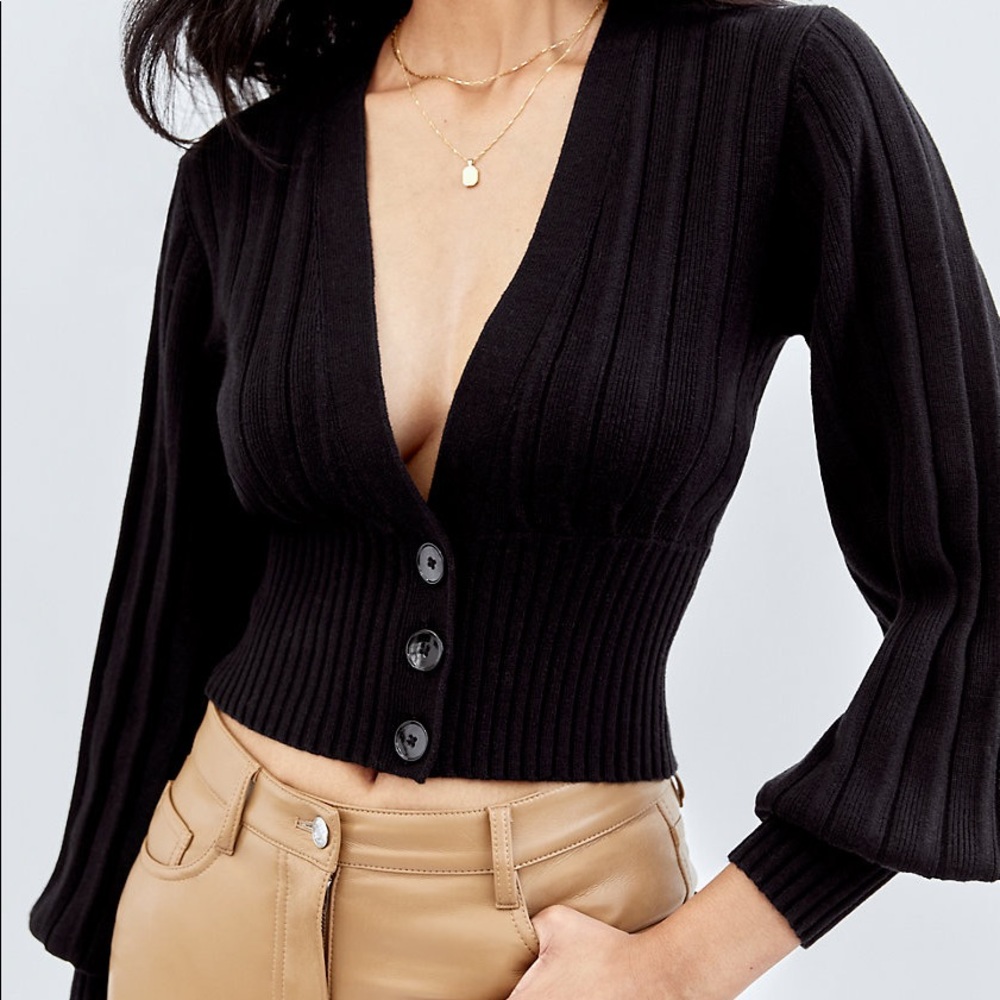 NWOT Aritzia Wilfred Plunge Front Black Cardigan